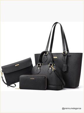 4-Piece Set: Tote, Crossbody, Shoulder Bag & Wallet, Faux Leather, Zip Closure,